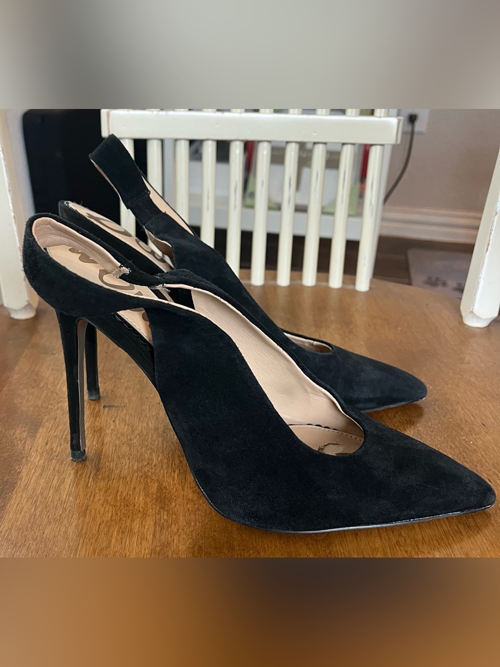 🌻 Sam Edelman Black Suede Pointed Slingback Pumps - Classic Evening Heel